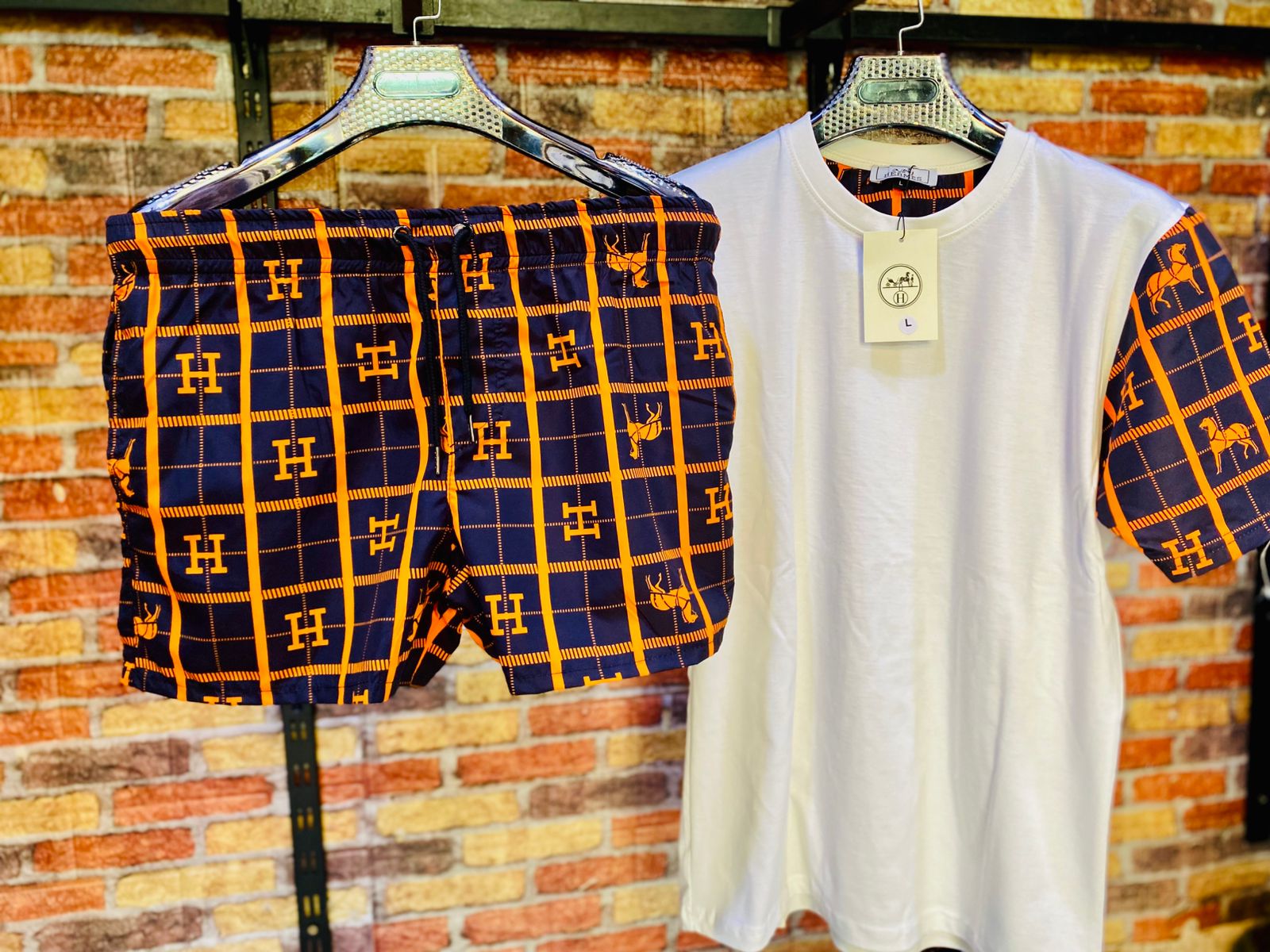 Conjunto de Verano Hermes - Blanco con Azul y Naranja