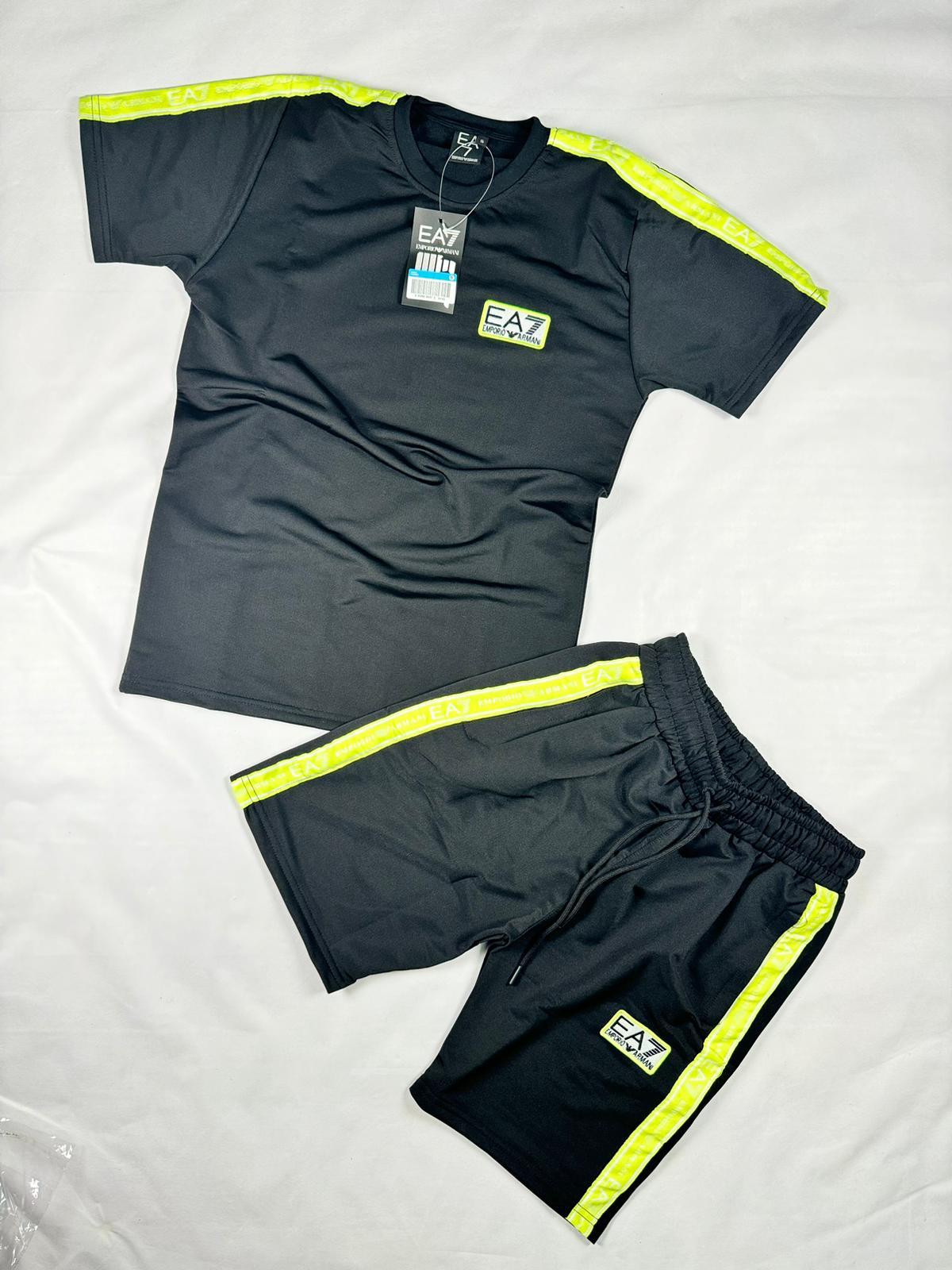 Conjunto de Verano EA7 - Negro con Amarillo