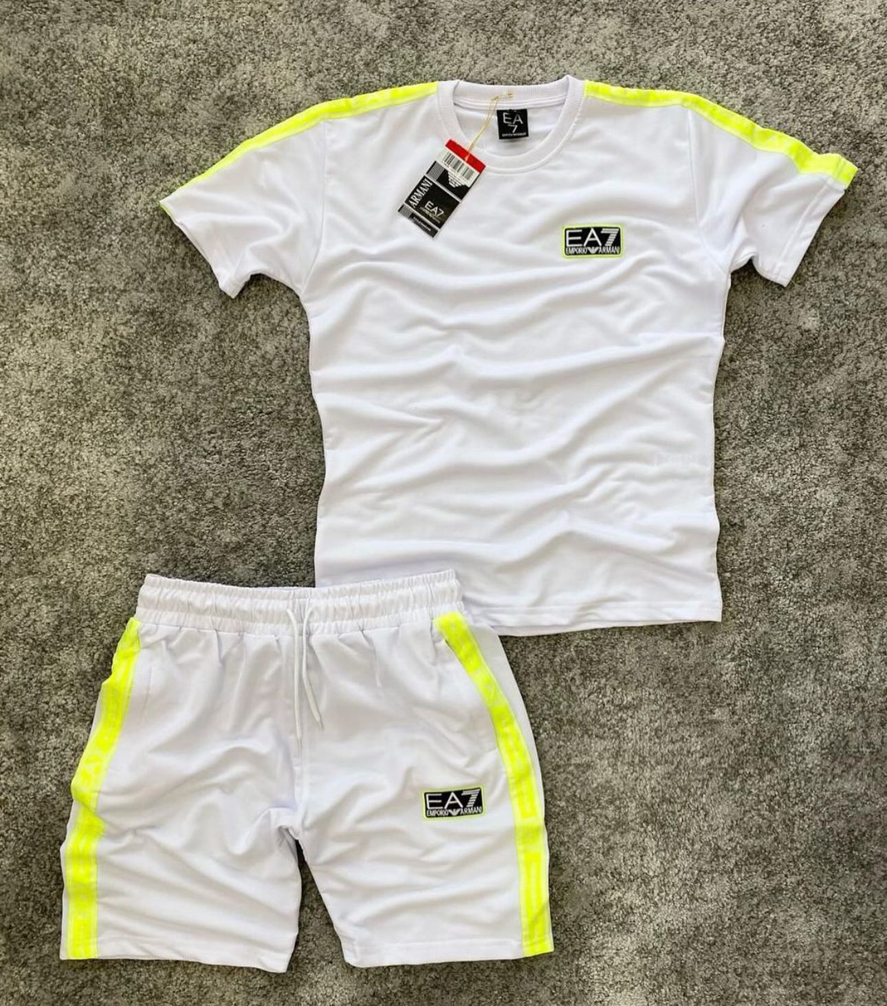 Conjunto de Verano EA7 - Blanco con Amarillo
